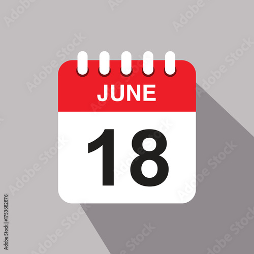 18 june calendar date icon. vector illustration with shadow design