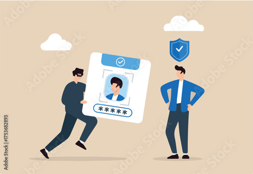 Flat illustration of security guard protecting against identity theft safeguarding personal information