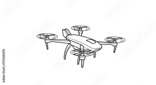 Detailed Line Art Illustration of a Modern Quadcopter Drone.
