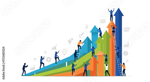 Team Climbing Arrow Chart: Achieving Business Growth and Success Together.