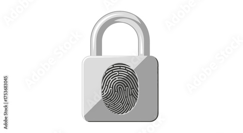 A secure silver padlock with a black fingerprint icon for biometric authentication and digital security.