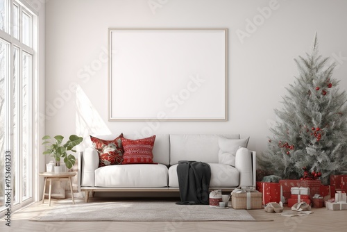 Cozy Living Room Decorated for Christmas With a Tree, Gifts, and Festive Pillows