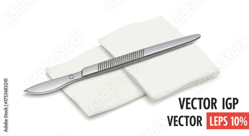 Sharp Surgical Scalpel Blade with White Gauze Pads.