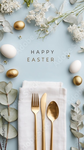 Elegant Easter Table Setting With Decorations and Gold Accents for a Festive ...