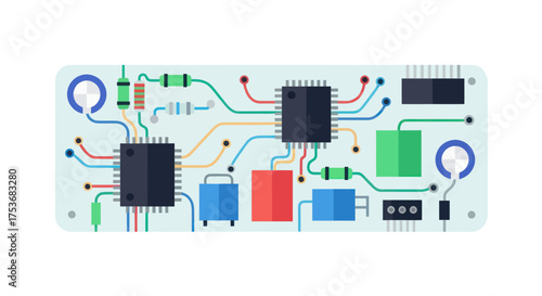 Colorful Electronic Circuit Board with Integrated Components.