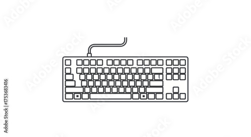 Line art illustration of a standard computer keyboard with cable.