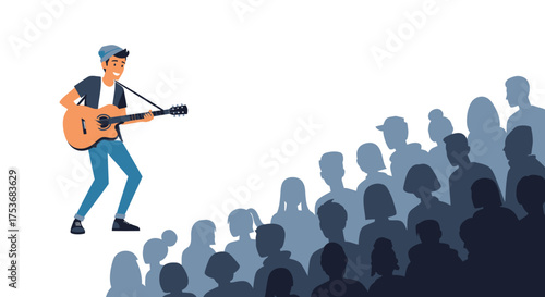 Guitarist Performing for a Crowd Wearing a Cap and Jeans.