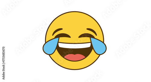 A yellow Face with Tears of Joy emoji laughing hysterically with a wide open mouth and blue tears.