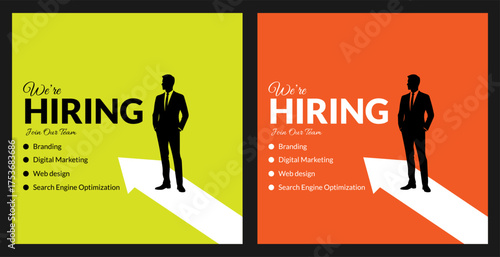Modern and creative hiring square banner template design for social media post