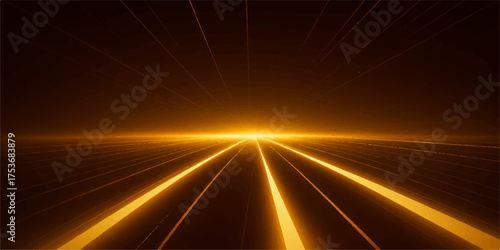 Fast car light trails in motion on a city street or highway at night
