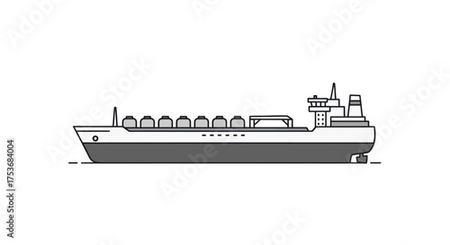 Vector Illustration of a Cargo Tanker Ship in Profile.