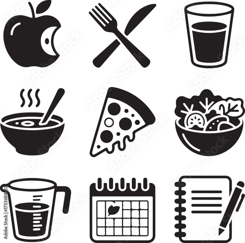 Nine Detailed Food Diary Icons With Transparent Background nutrition health