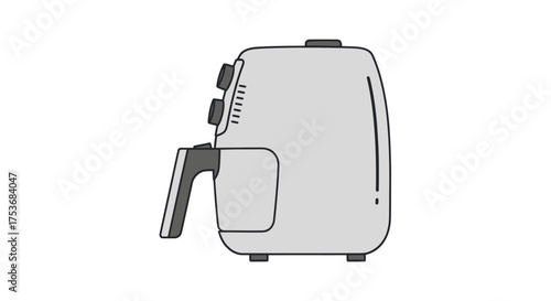 Modern Kitchen Appliance: Sleek Air Fryer with Control Knobs and Handle.