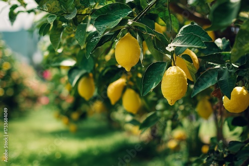Lemon Trees Filled With Ripe Lemons in a Sunny Orchard During Summer