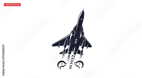 Sleek Dark Fighter Jet Ascending with Fiery Exhaust Trails.