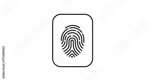Black Outline Fingerprint Icon in Rounded Rectangle.