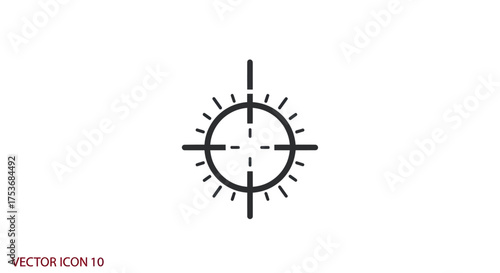 Simple Black Crosshair Target Icon with Sunburst Design.