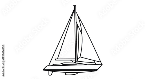 Simple Line Drawing of a Sailboat with Two Sails.