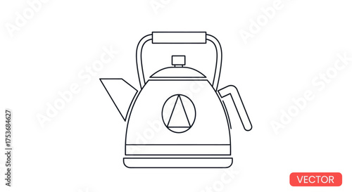 Outlined Illustration of a Classic Tea Kettle with Handle.