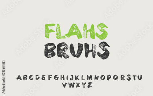 Bouncy quirky display font with grunge distressed capital letters, punk stencil graffiti style and bold brush texture. Adds a fresh, retro and contemporary touch to any creative design.