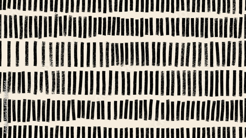 Seamless abstract pattern with vertical black strokes and lines. Hand-drawn tribal style texture resembling bamboo or woven surface. Vector geometric brush stroke background for grunge banner design.