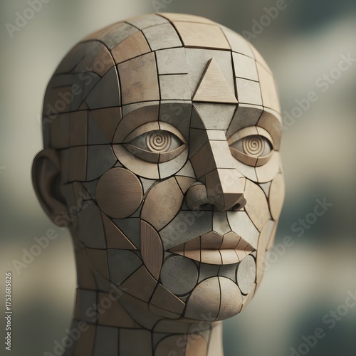 Digital art portrait with fragmented facial features