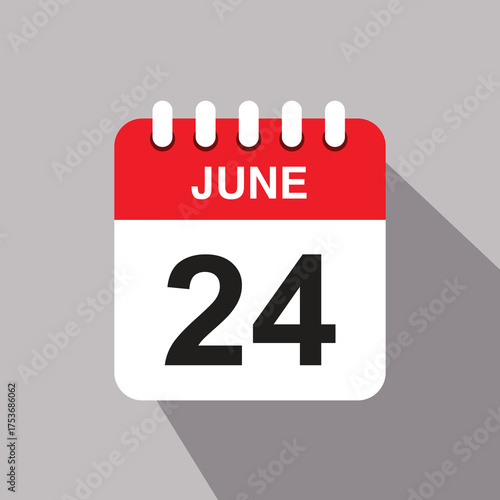 24 june calendar date icon. vector illustration with shadow design