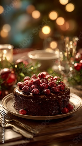 Festive Dessert With Berries on a Table During a Cozy Celebration in a Warmly...