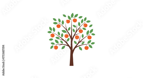 Stylized Cartoon Orange Tree with Ripe Fruit.