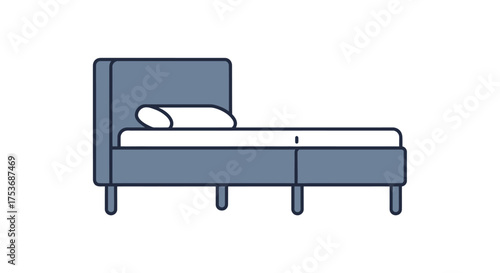 Modern Blue Bed with Headboard White Mattress and Pillow Illustration.