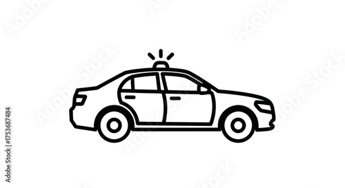 Police Car Outline Icon with Emergency Light on Top Side View.