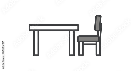 Minimalist Line Art Table and Chair Icon Set.
