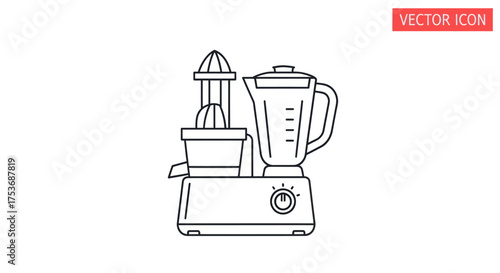 Outlined Vector Illustration of a Modern Kitchen Food Processor.