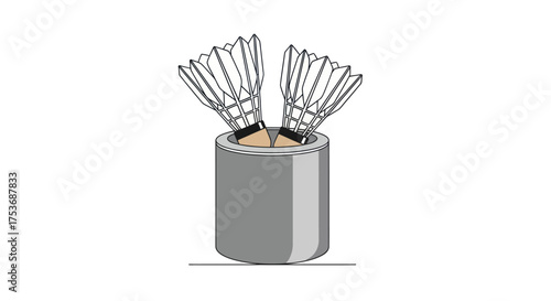 Two Badminton Shuttlecocks with White Feathers in Grey Container.