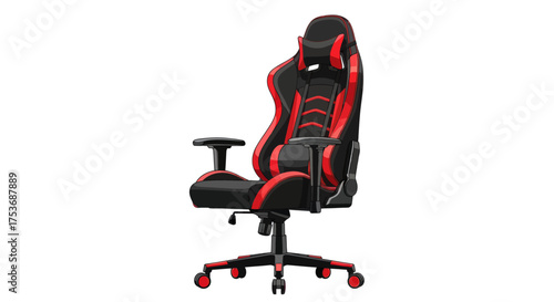 Ergonomic Gaming Chair with Red and Black Accents and Adjustable Features.