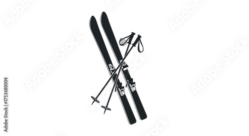 Black Skis and Poles: Winter Sports Equipment for Snow Activities.