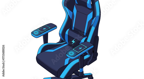 Ergonomic Blue and Black Gaming Chair with Lumbar Support and Armrests.