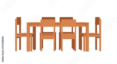 Wooden Dining Table and Chairs Set for Six People Simple Design.