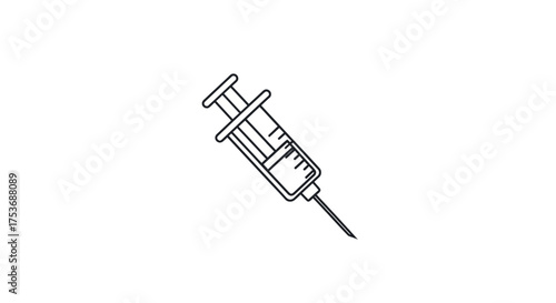 Simple Black and White Outline of Medical Syringe.
