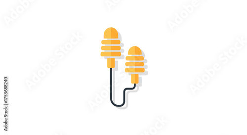 Yellow Ribbed Earplugs Connected by a Black Cord for Hearing Protection.