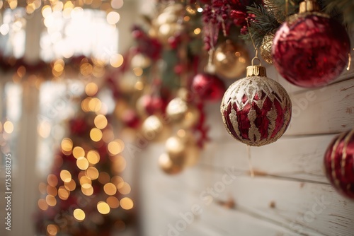 Decorative Holiday Ornaments and a Glowing Tree Create a Festive Atmosphere i...