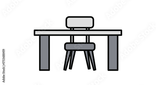 Simple Cartoon Illustration of a Desk and Chair Icon.