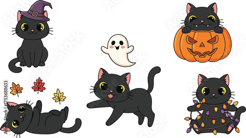 Vector art of cute black cat halloween characters