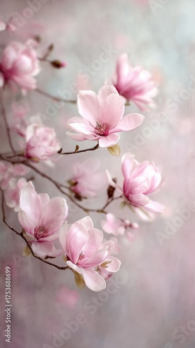 Beautiful Magnolia Blossoms in Soft Pink Hues Against a Gentle Background