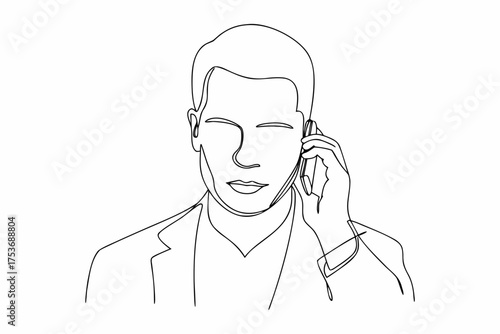 Continuous line drawing of businessman talking on mobile phone isolated