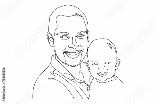 Continuous line drawing of father holding his child with love