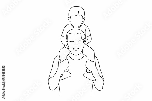Continuous line drawing of father carrying son on shoulders happiness concept
