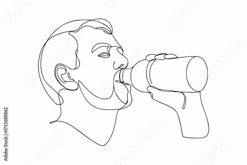Continuous Line Drawing of Man Drinking Water Bottle Health Concept