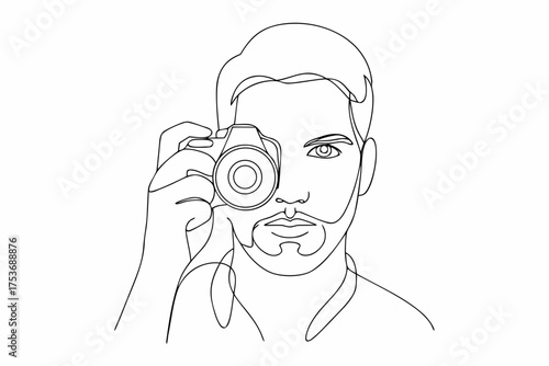 Continuous Line Drawing of Photographer Portrait Holding Camera to Eye
