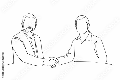 Continuous Line Drawing of Two Businessmen Shaking Hands in Agreement